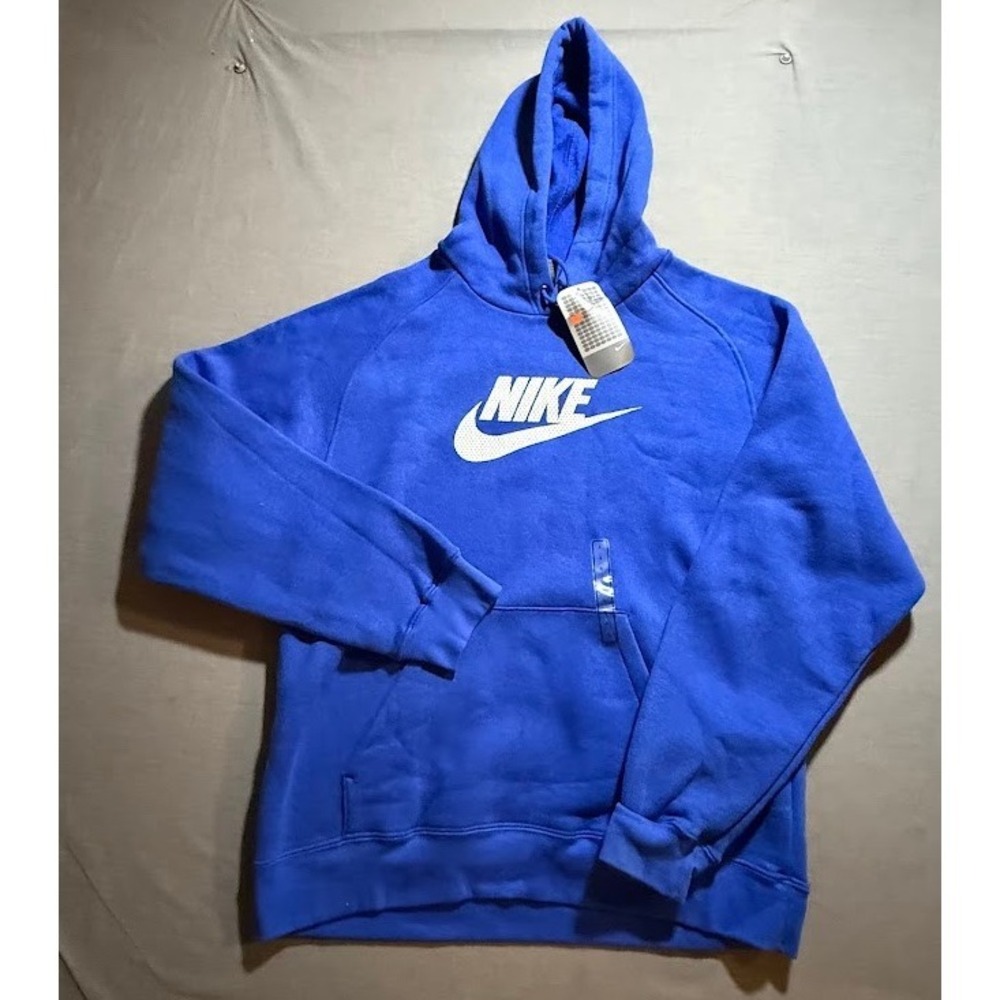 Vintage‎ Nike Blue Hoodie Pullover Sweatshirt Men's L Gray Tag Long Sleeve New